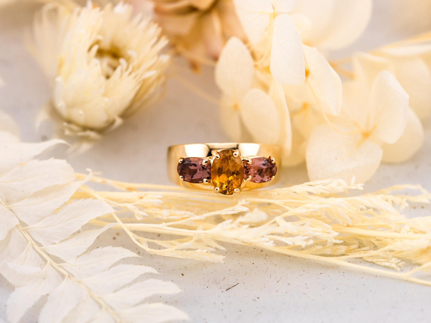 Vintage citrine ring 14k gold citrine ring three stone ring morganite ring solid gold statement ring solid gold ring birthstone ring