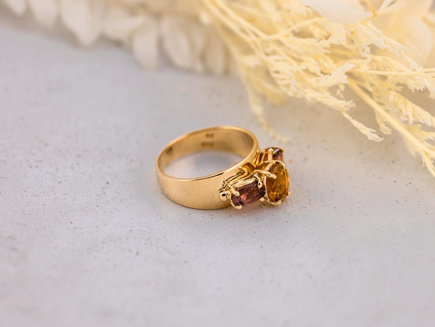 Vintage citrine ring 14k gold citrine ring three stone ring morganite ring solid gold statement ring solid gold ring birthstone ring