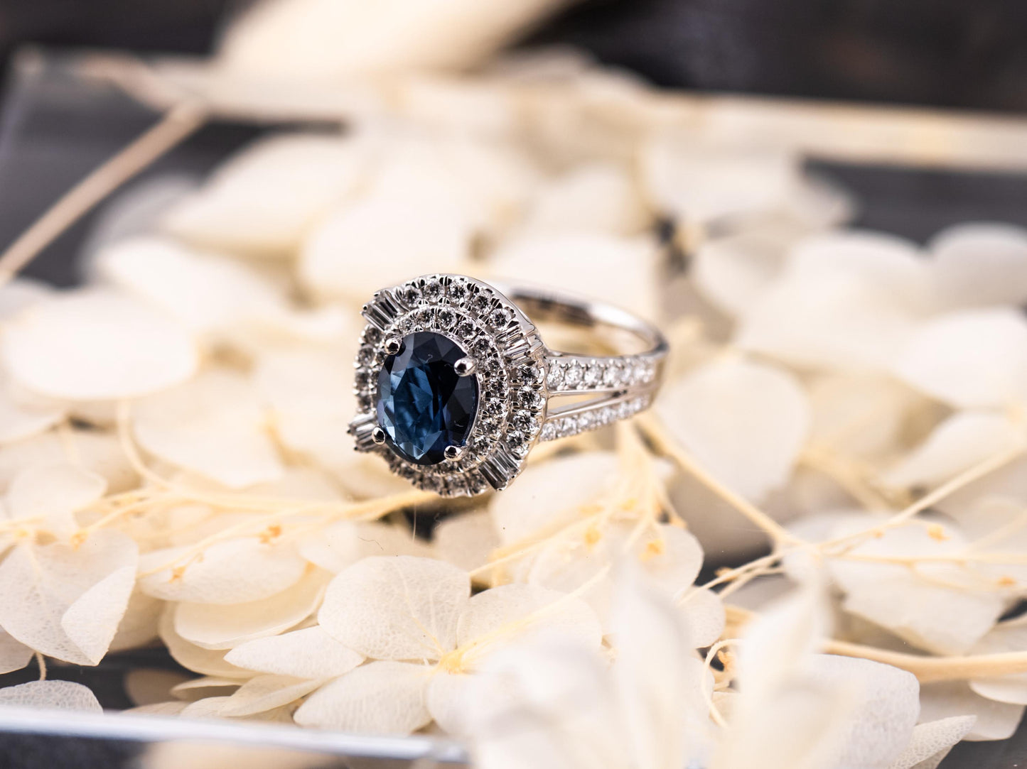 Sapphire and diamond ring solid sterling silver ring