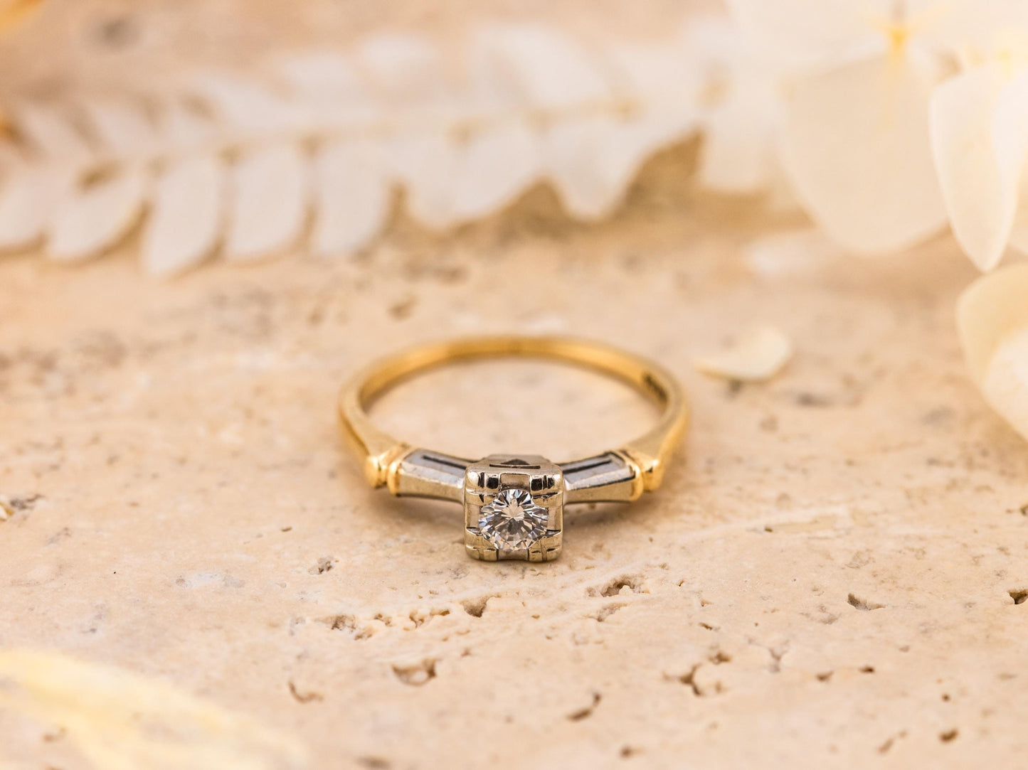 Vintage diamond ring engagement ring 14k solid gold old European cut engagement ring two tone engagement genuine antique vintage ring