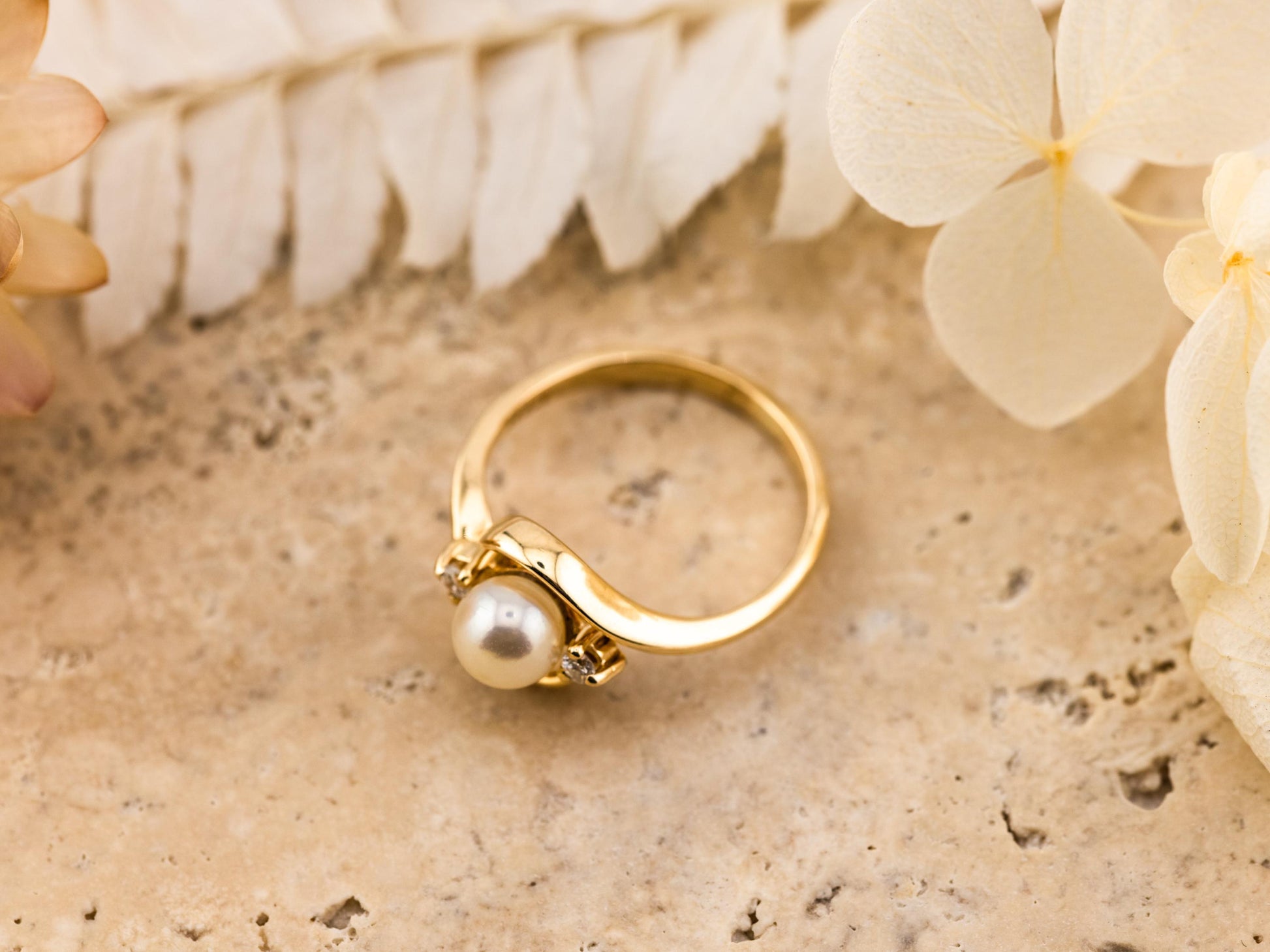 Vintage pearl and diamond ring