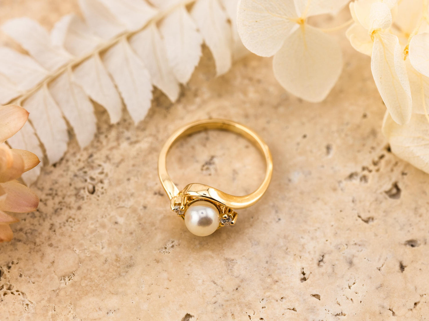 Vintage pearl and diamond ring