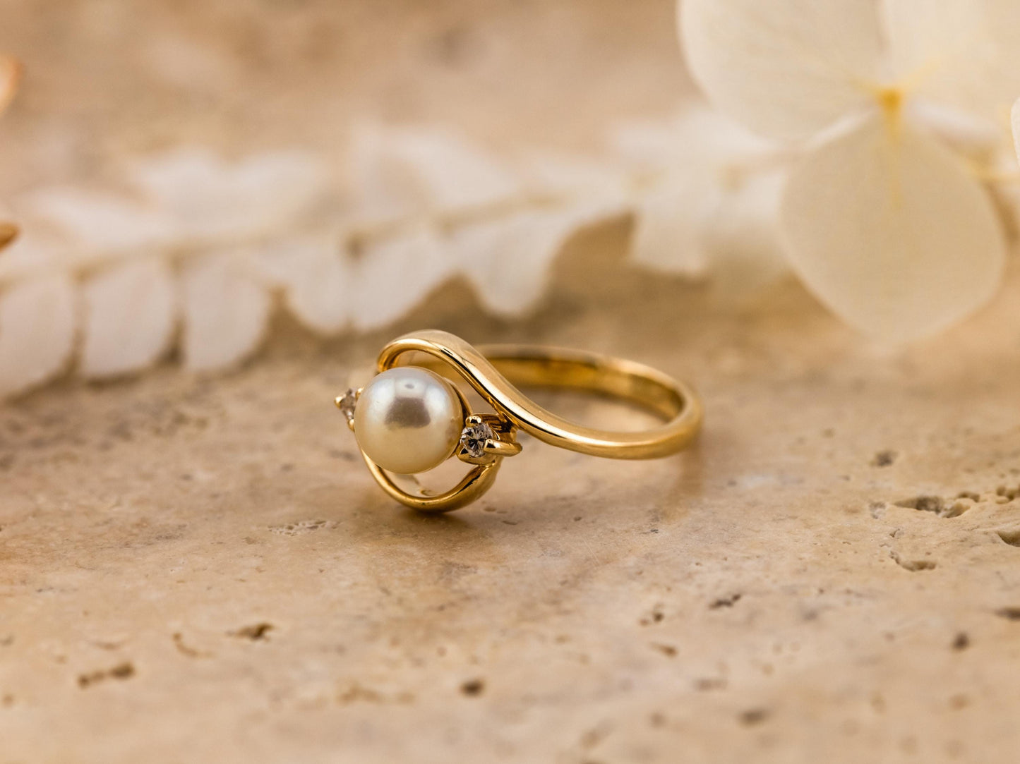 Vintage pearl and diamond ring