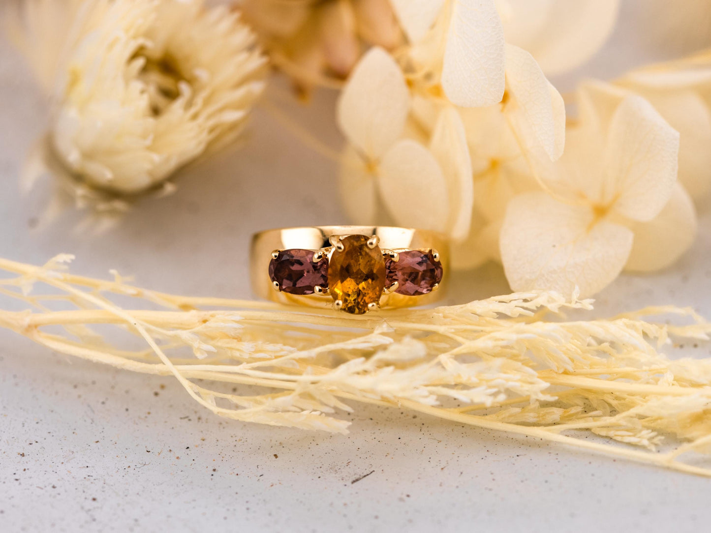 Vintage citrine ring 14k gold citrine ring three stone ring morganite ring solid gold statement ring solid gold ring birthstone ring