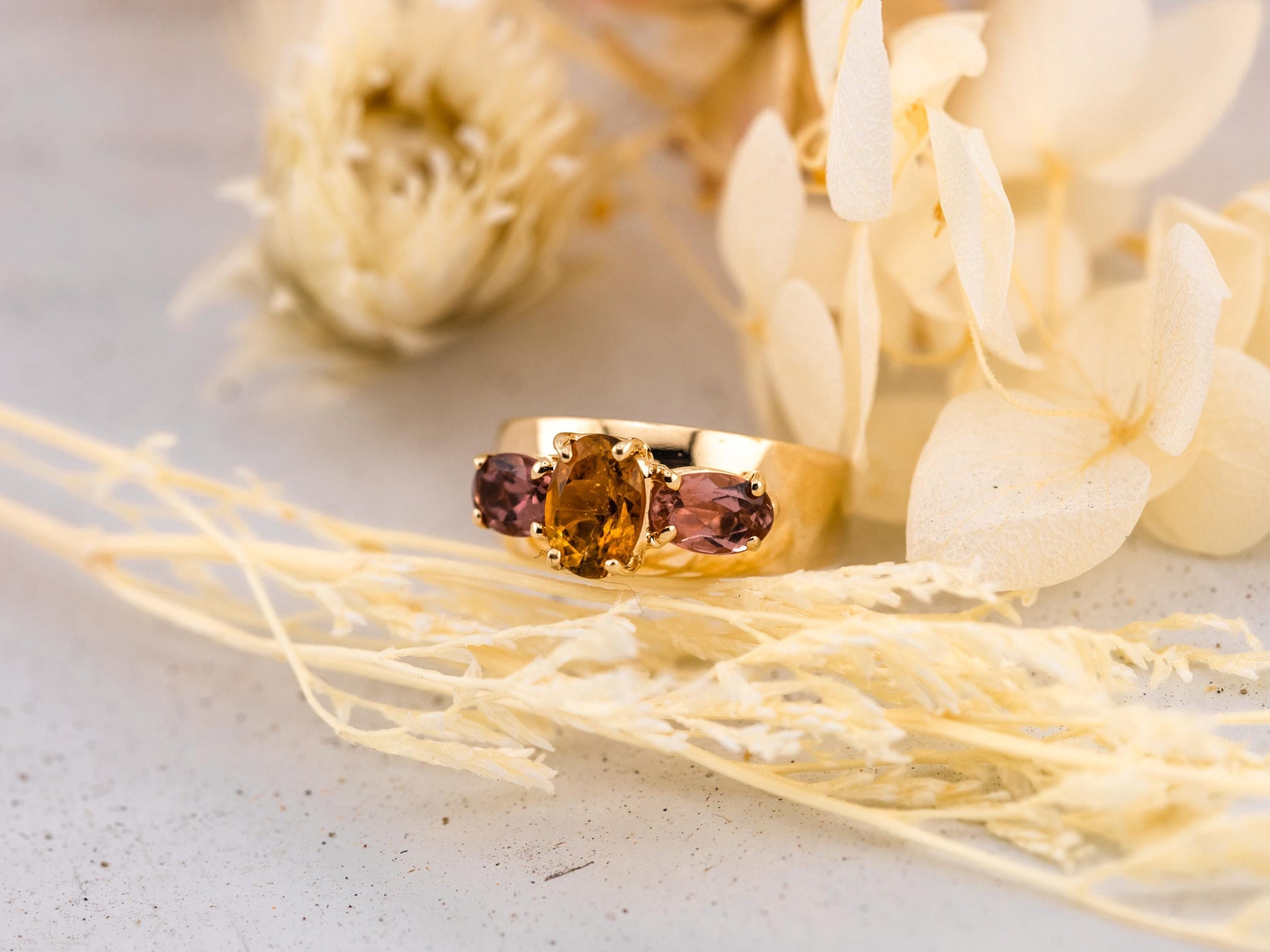 Vintage citrine ring 14k gold citrine ring three stone ring morganite ring solid gold statement ring solid gold ring birthstone ring