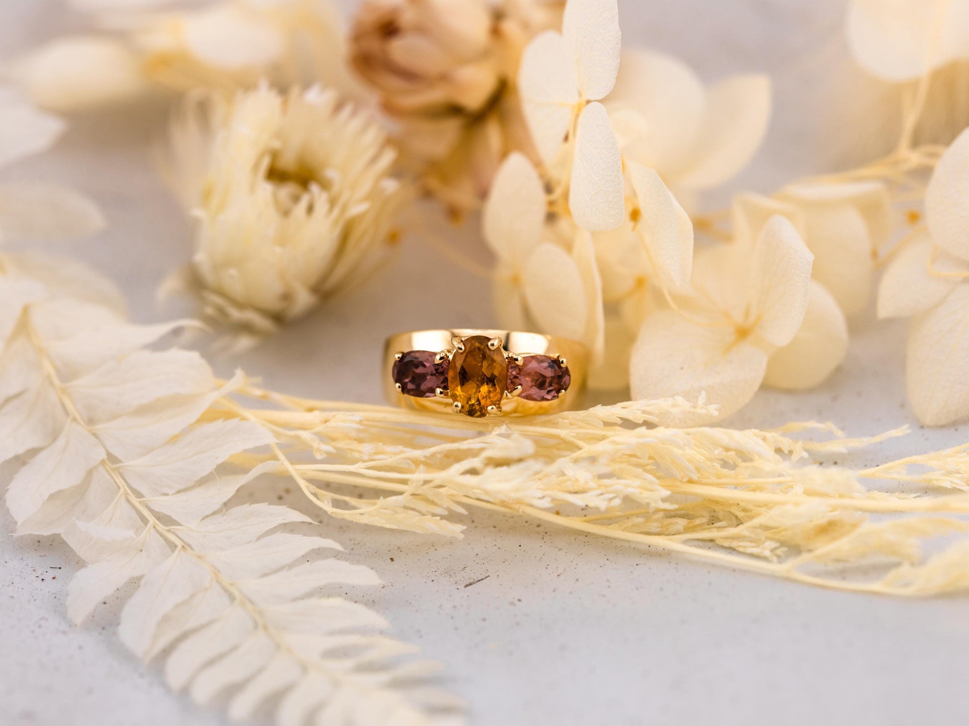 Vintage citrine ring 14k gold citrine ring three stone ring morganite ring solid gold statement ring solid gold ring birthstone ring