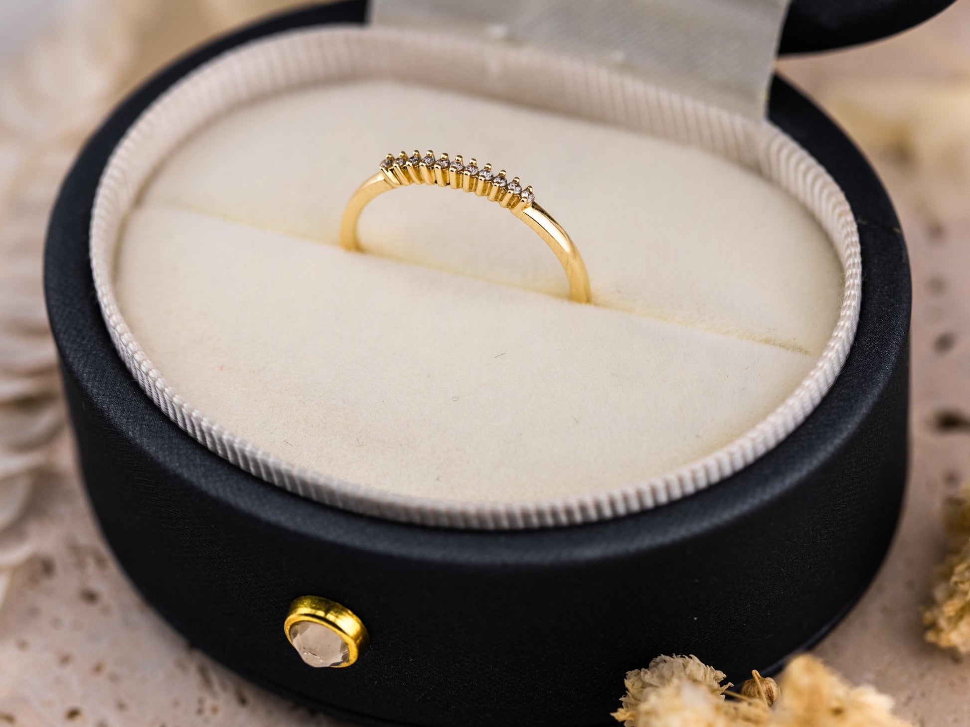 Diamond wedding band 14k solid gold pave band ring