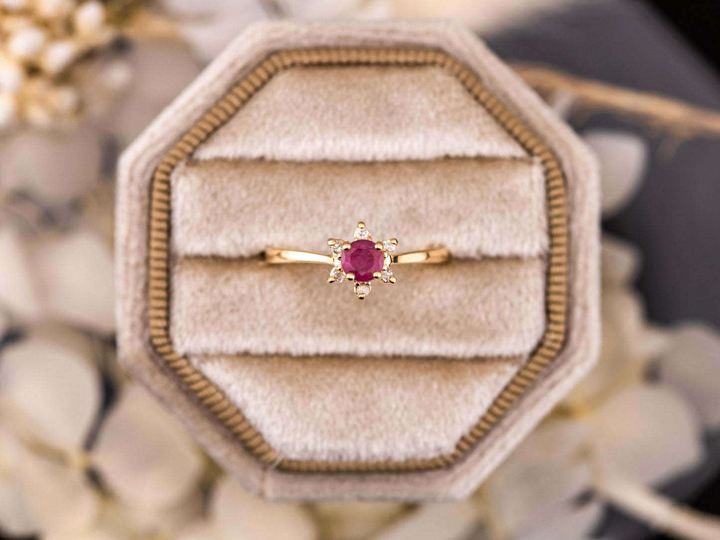 Vintage Ruby and diamond ring 10k solid gold