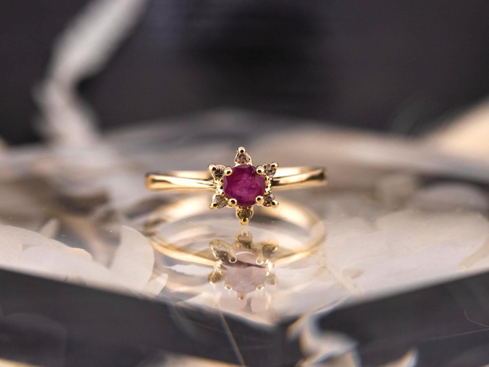 Vintage Ruby and diamond ring 10k solid gold