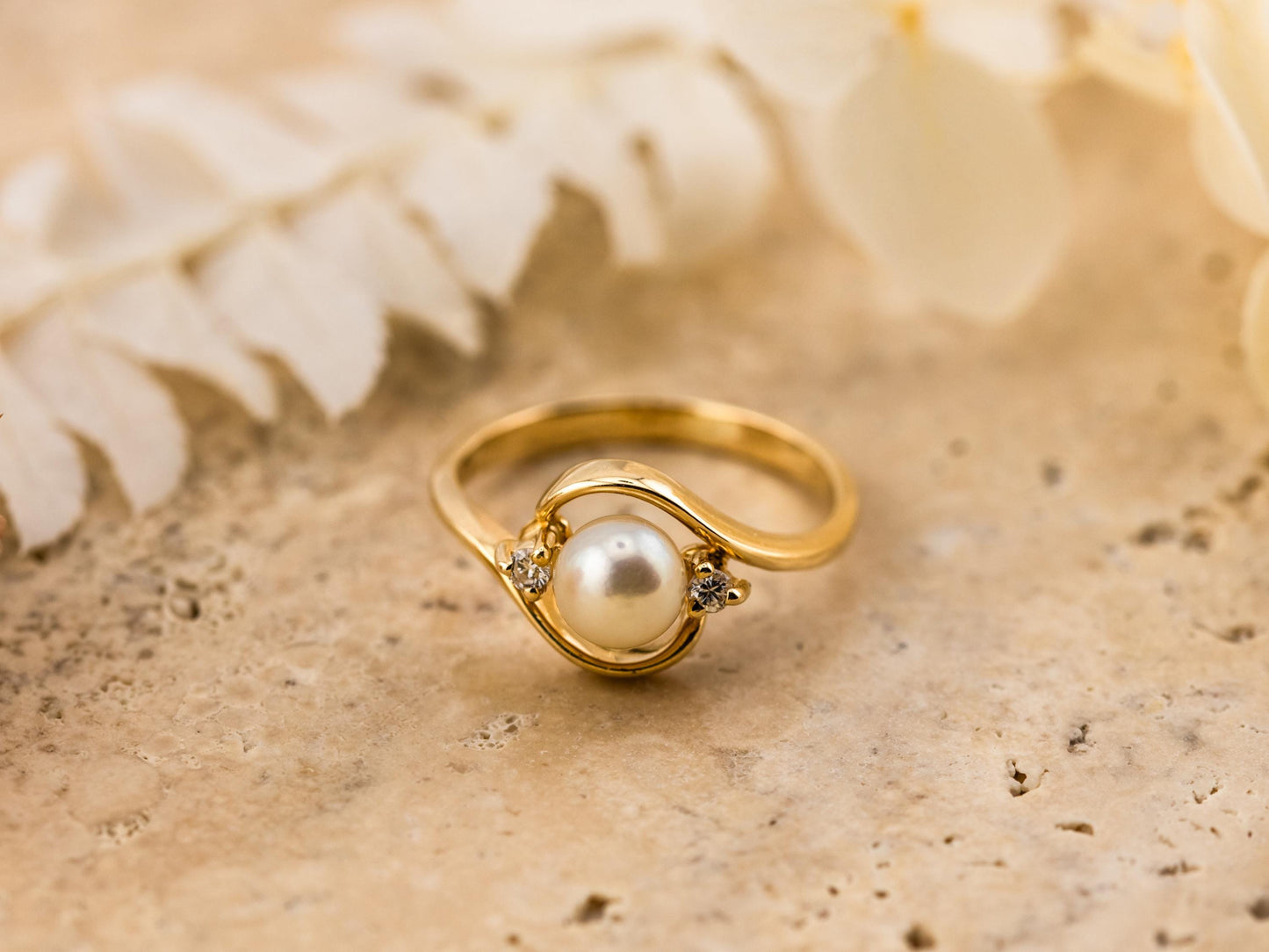 Vintage pearl and diamond ring