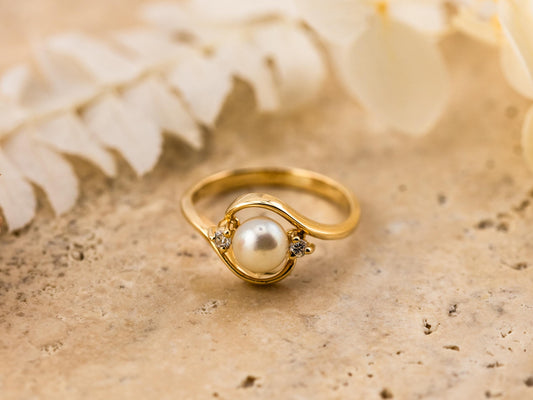 Vintage pearl and diamond ring