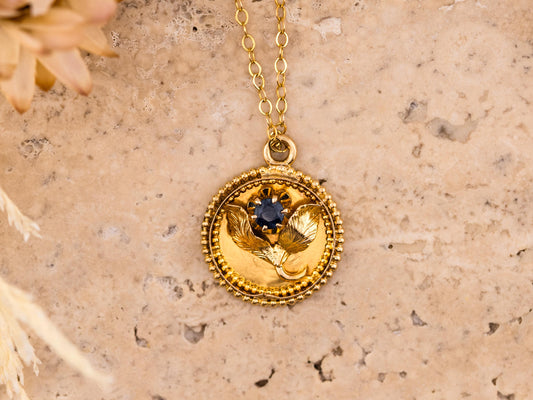 Vintage sapphire necklace pendant 14k solid gold