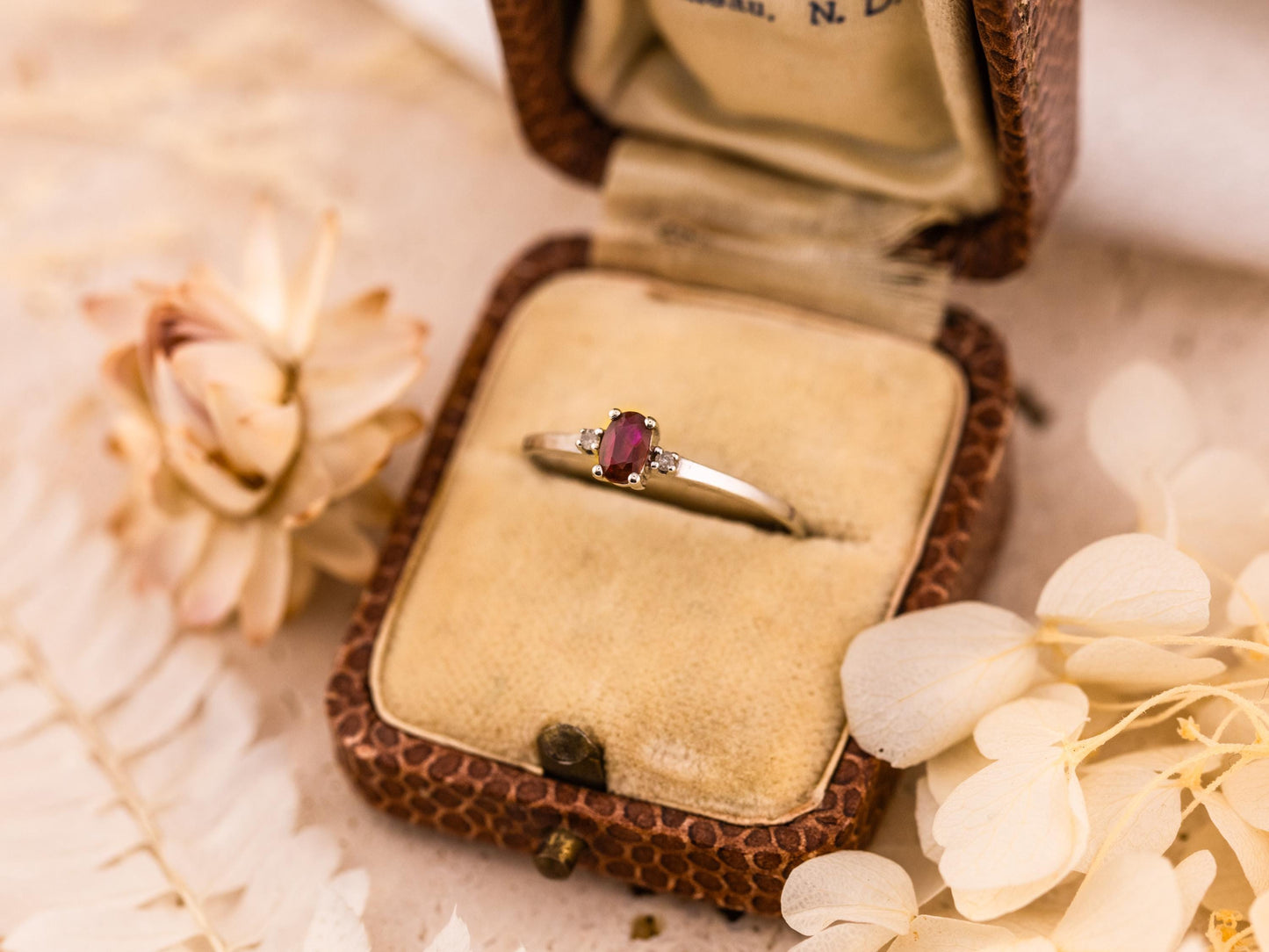 Vintage Ruby and Diamond ring 10k solid white gold