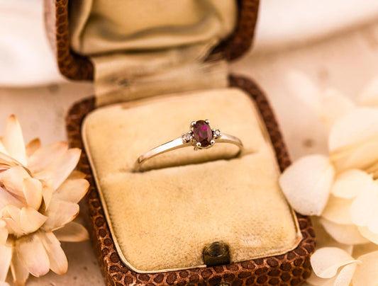 Vintage Ruby and Diamond ring 10k solid white gold