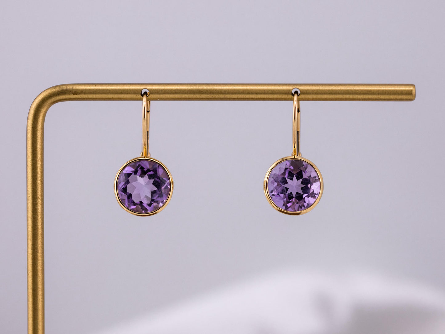 Vintage Amethyst earrings bezel set 14k yellow gold drop earrings