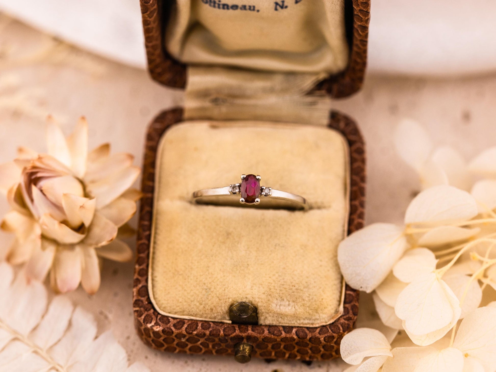 Vintage Ruby and Diamond ring 10k solid white gold