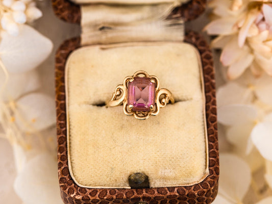 Vintage pink ring filigree ring 10k solid gold