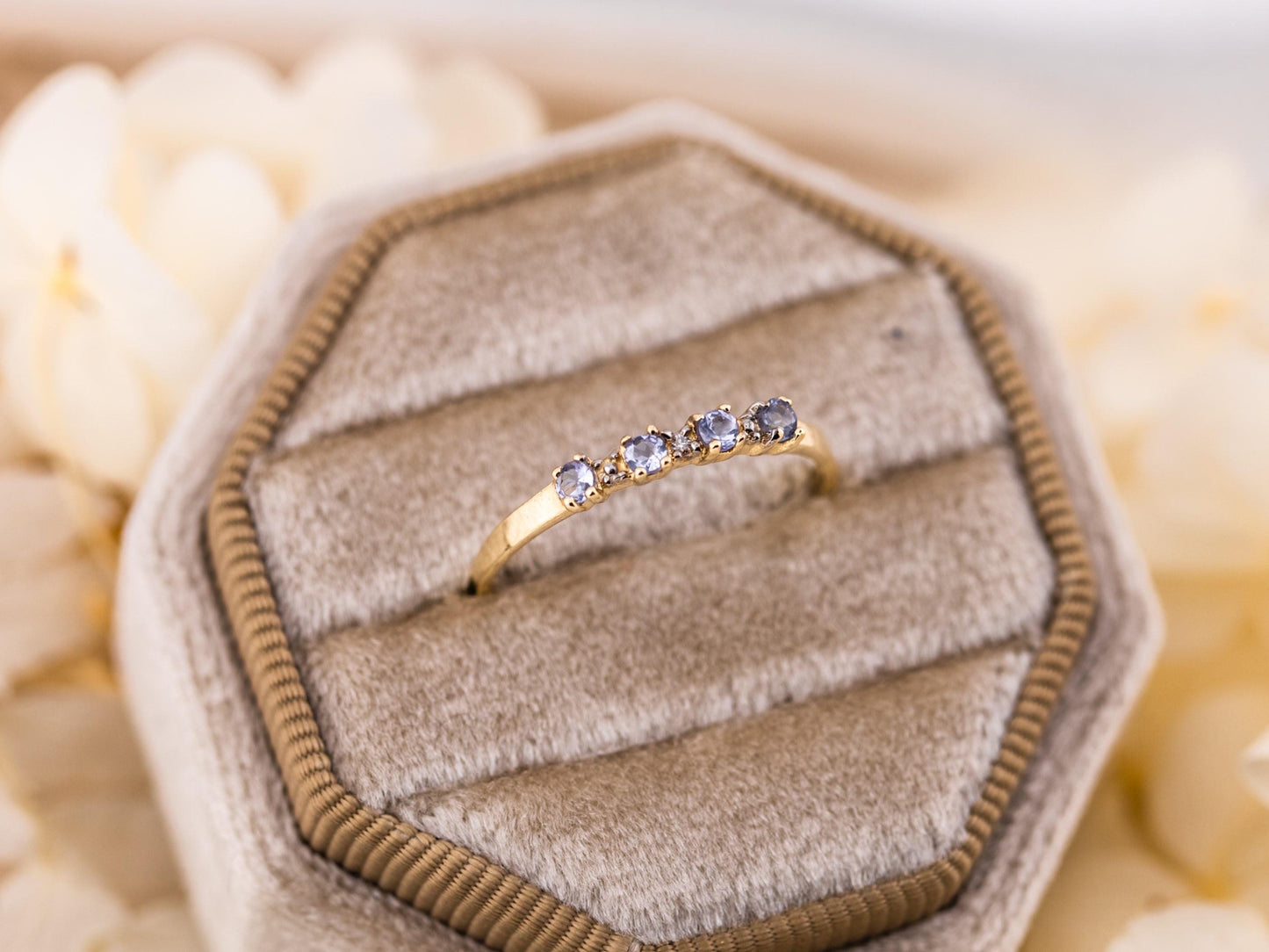 Tanzanite and diamond ring tanzanite band wedding band 10k solid gold