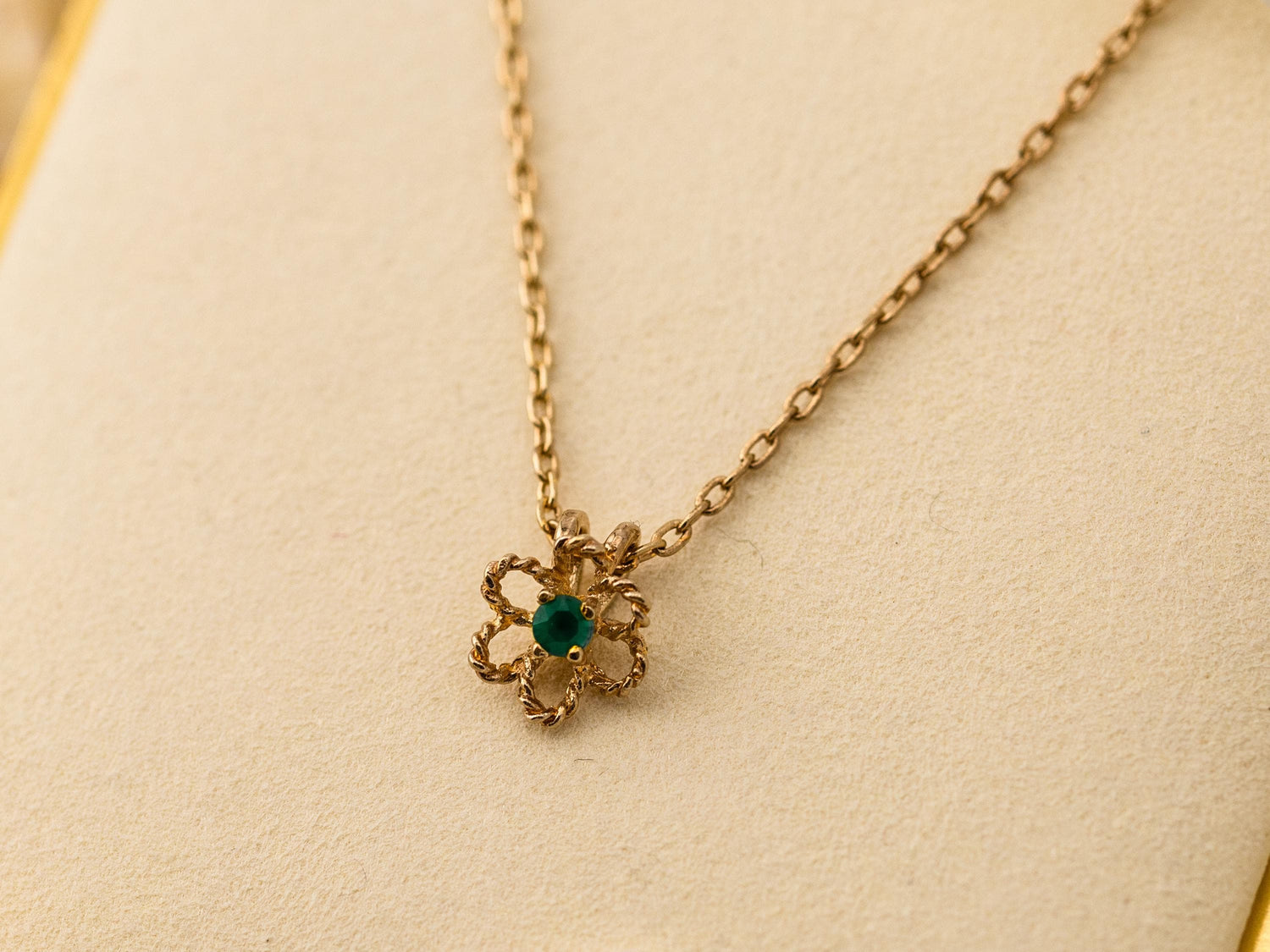 Vintage emerald necklace flower pendant 14k gold filled