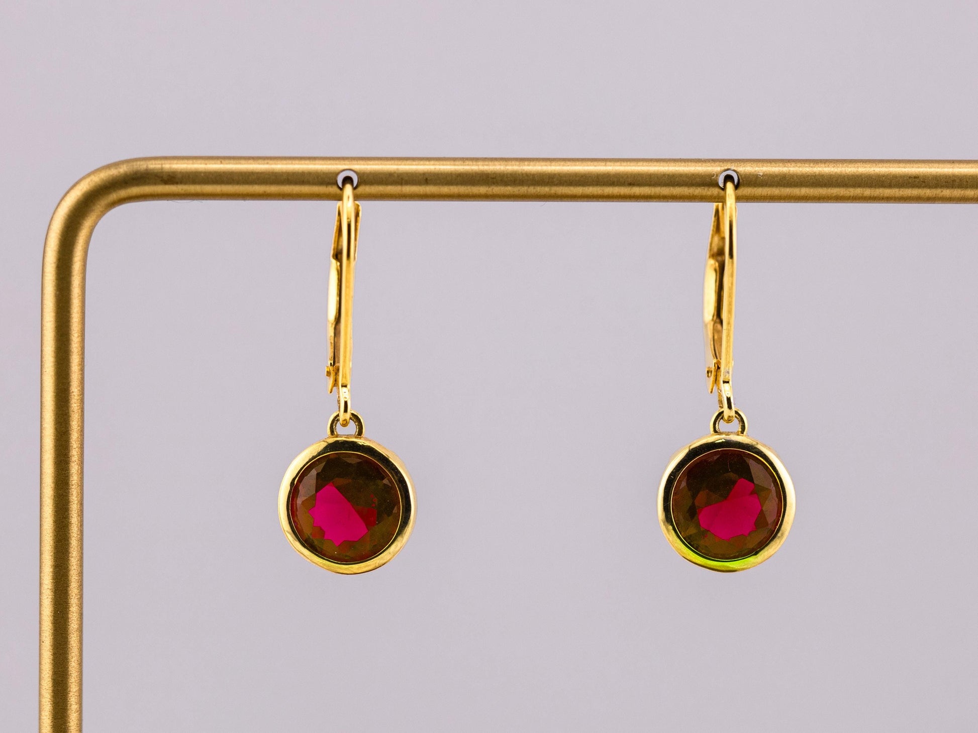 Ruby earrings lab created Ruby 4 CT bezel earrings July birthstone earrings round vintage drop dangle earrings 14K yellow gold plated