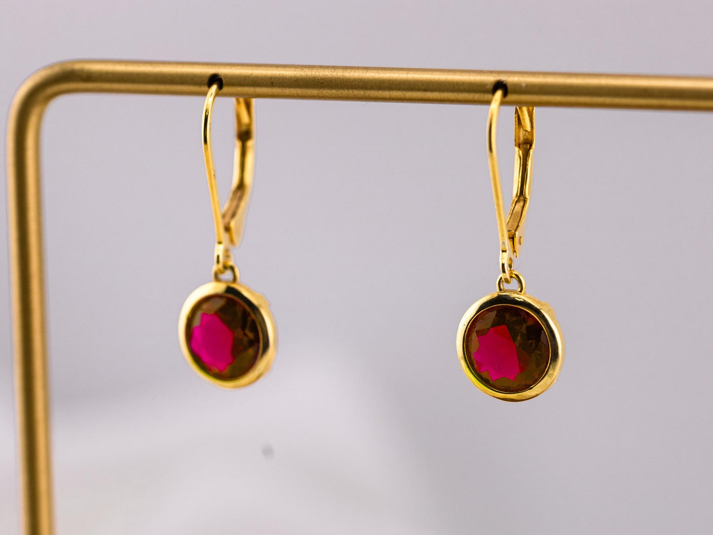 Ruby earrings lab created Ruby 4 CT bezel earrings July birthstone earrings round vintage drop dangle earrings 14K yellow gold plated