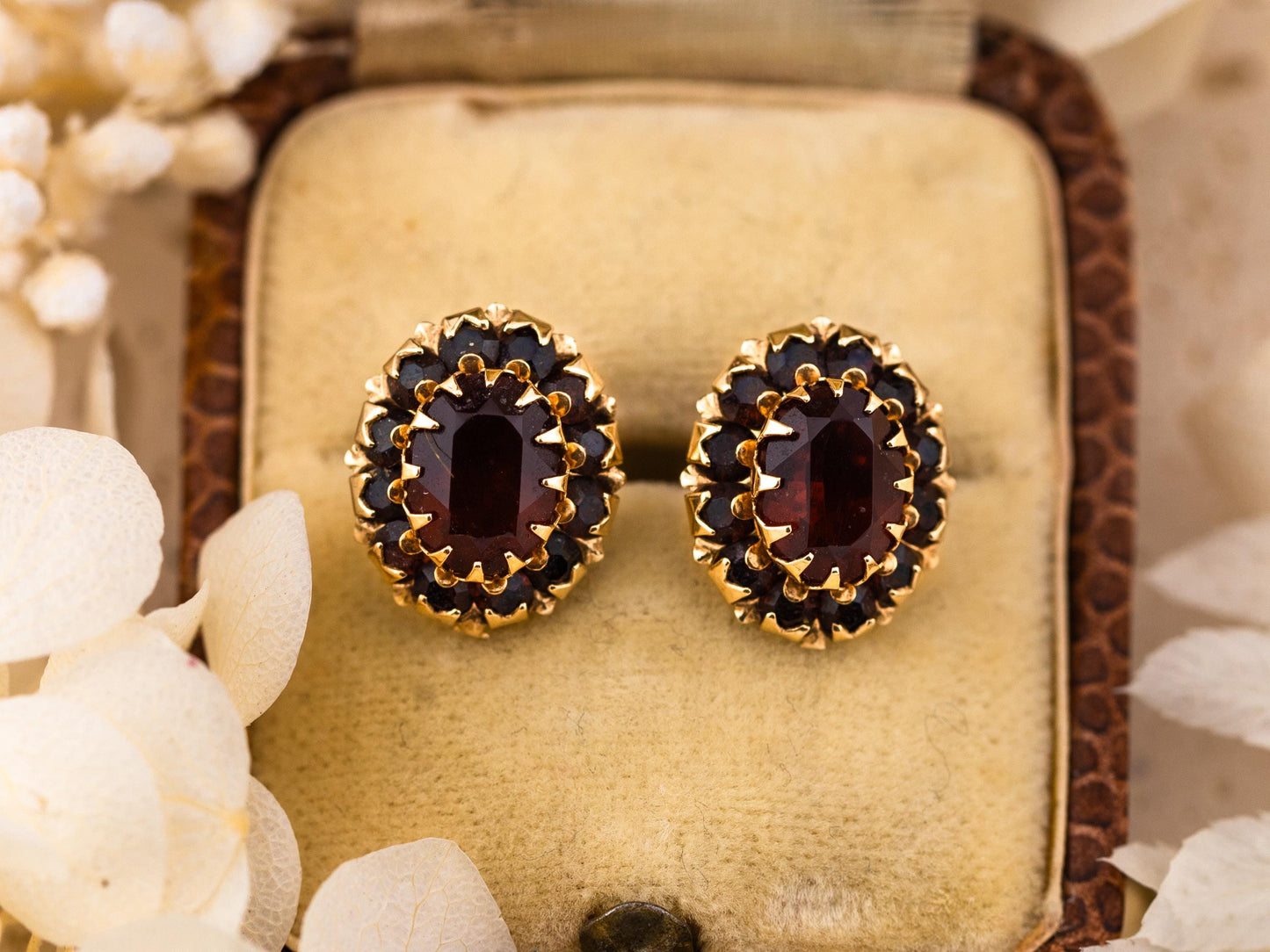 Vintage garnet earrings January birthstone earrings Victorian art deco earrings solid 10k yellow gold earrings