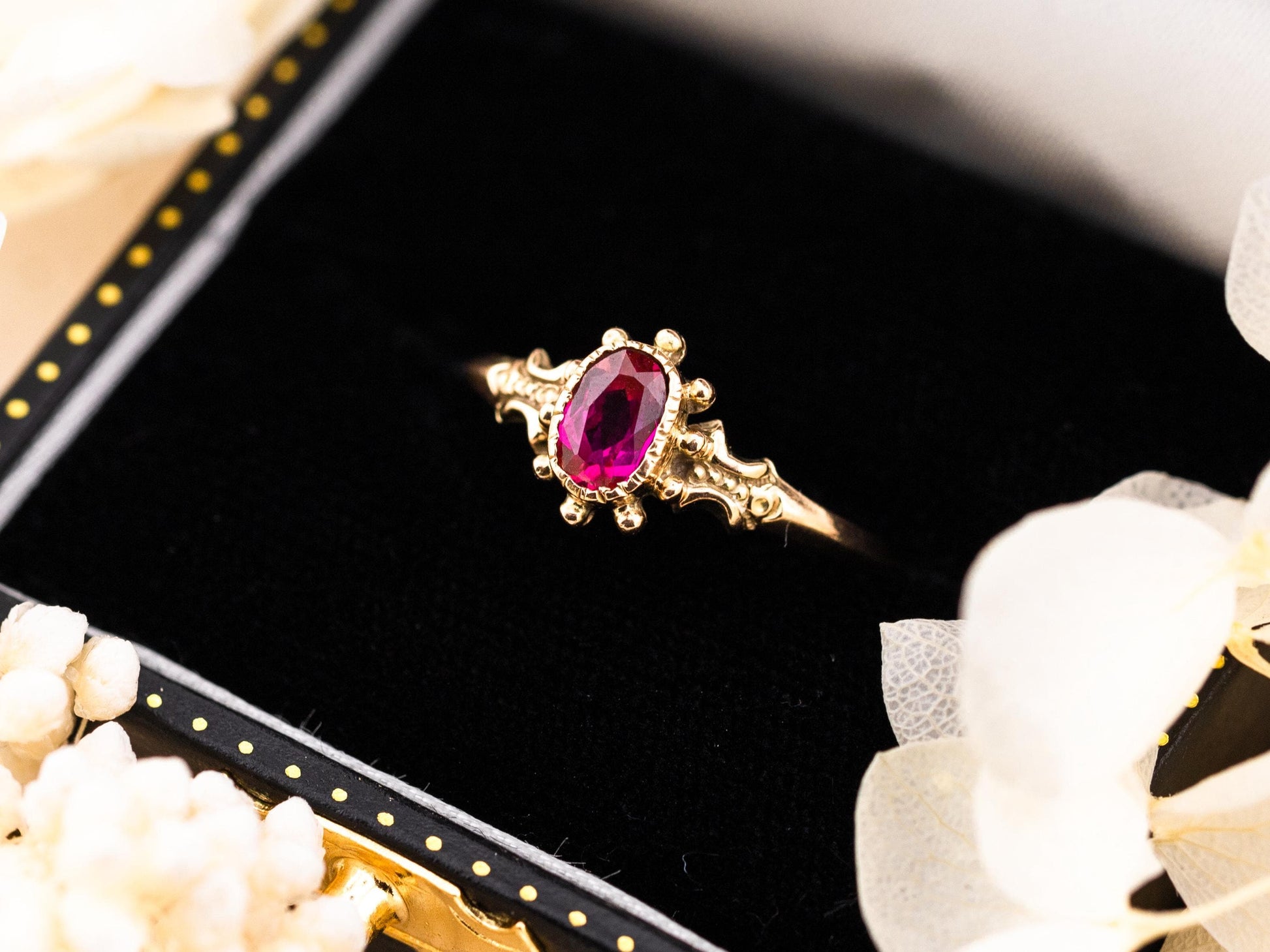 Vintage ruby ring Edwardian ring solid gold