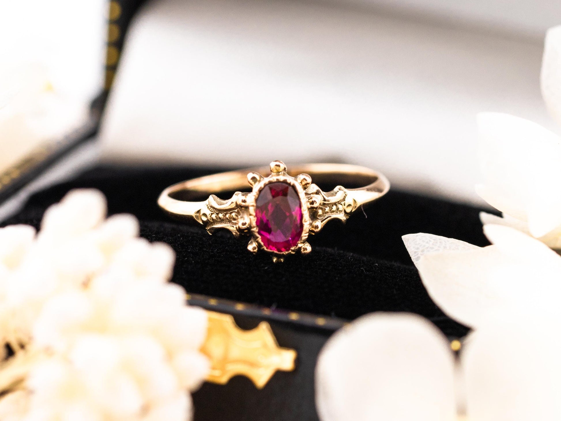 Vintage ruby ring Edwardian ring solid gold