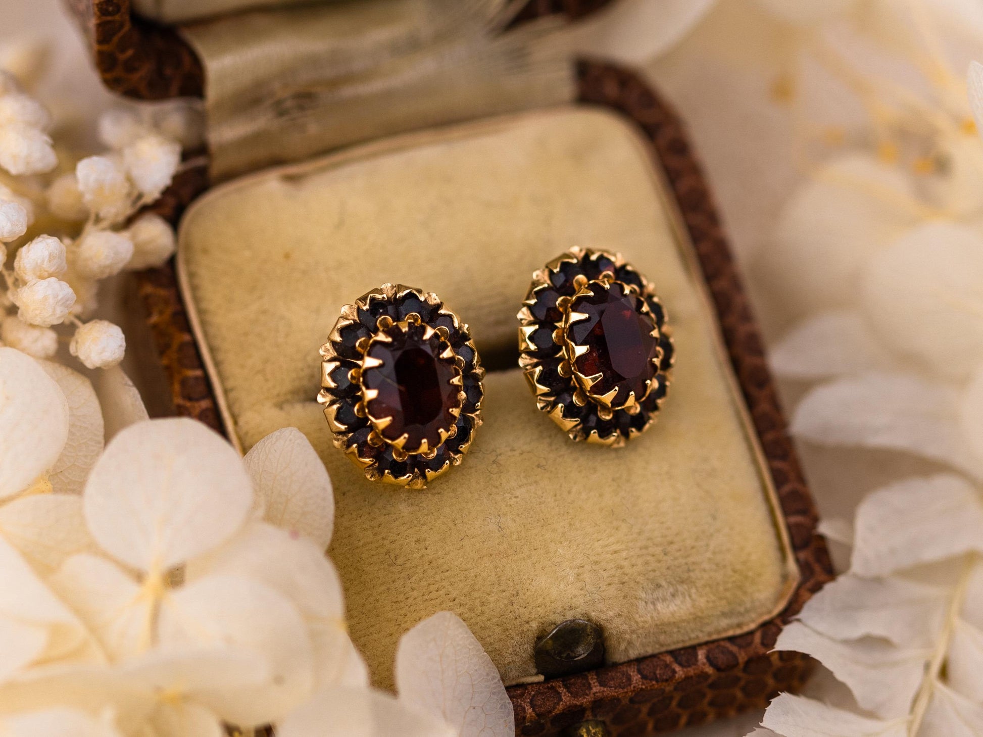 Vintage garnet earrings January birthstone earrings Victorian art deco earrings solid 10k yellow gold earrings