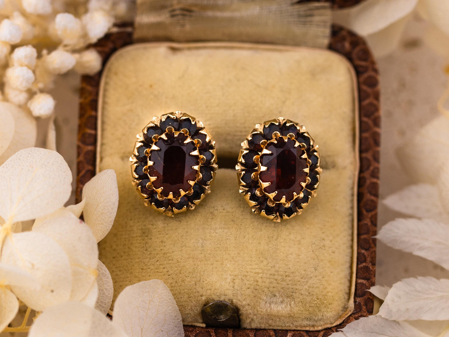 Vintage garnet earrings January birthstone earrings Victorian art deco earrings solid 10k yellow gold earrings