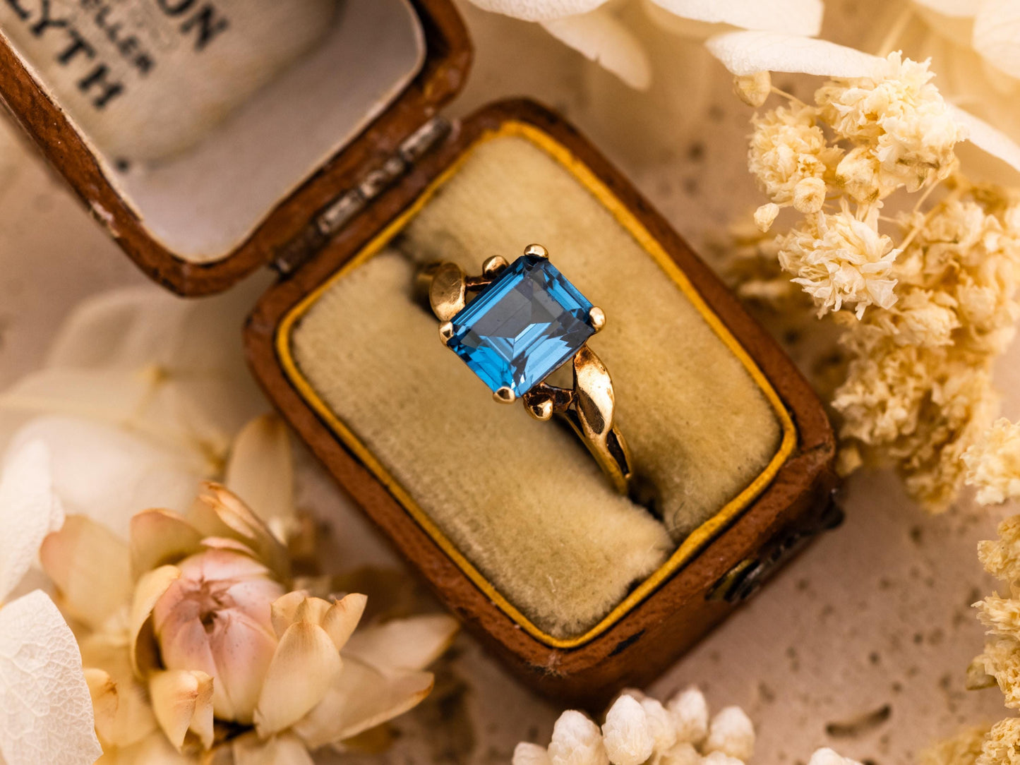 Vintage Topaz ring emerald cut Blue Topaz 10k solid yellow gold ring