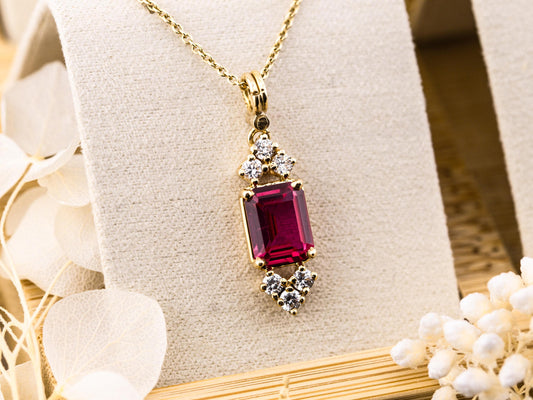 Vintage ruby necklace pendant lab grown ruby 10k solid yellow gold