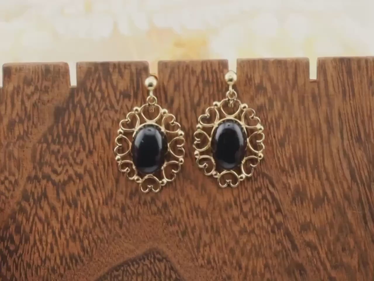 Vintage Onyx Earrings Post Dangle Earrings 14k Solid Gold