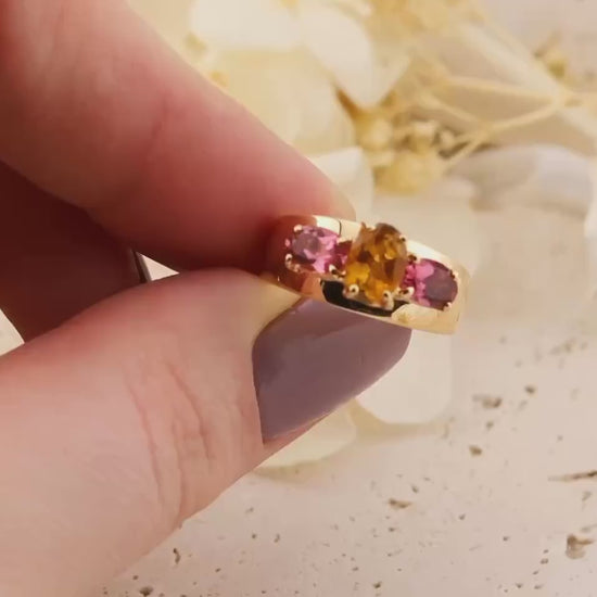 Vintage citrine ring 14k gold citrine ring three stone ring morganite ring solid gold statement ring solid gold ring birthstone ring