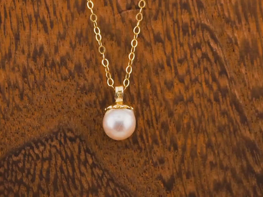 Vintage Pearl Necklace Pendant 14k Solid Gold Necklace